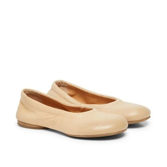Marsell Shoes - Marsell Zerotto Leather Slip-On Ballerina Flats Shoes Beige Women's Size 36.5